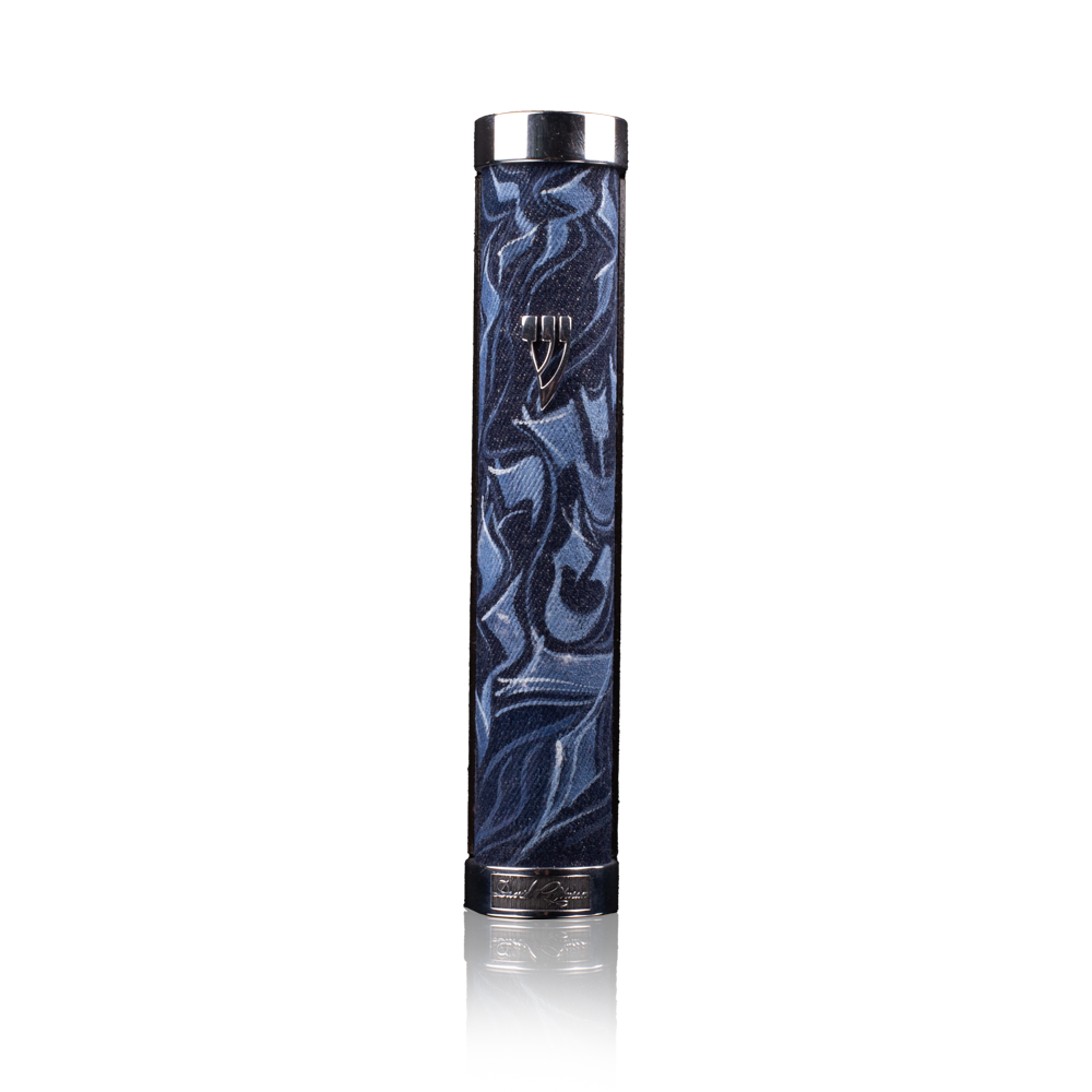 Case for mezuzah "Tzfat" with art "Letters of the Hebrew Alphabet" made of denim