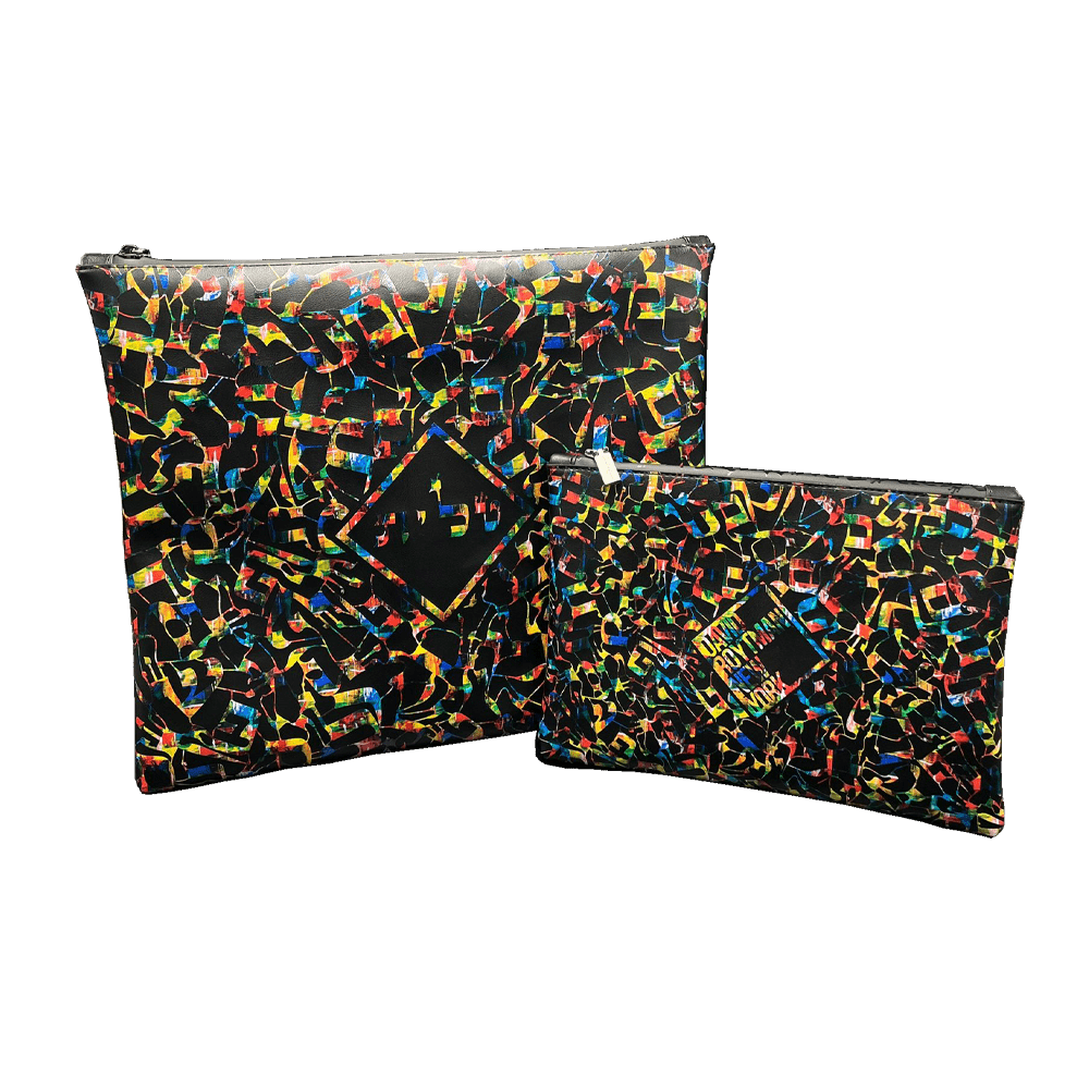 Set "Tzfat" for Tallit and Tefillin with art "Letters of the Hebrew Alphabet" made of eco leather