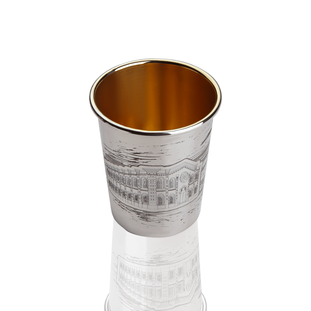 Becher (kiddush cup) and saucer for kiddush "Main Synagogue in Odesa" made of silver
