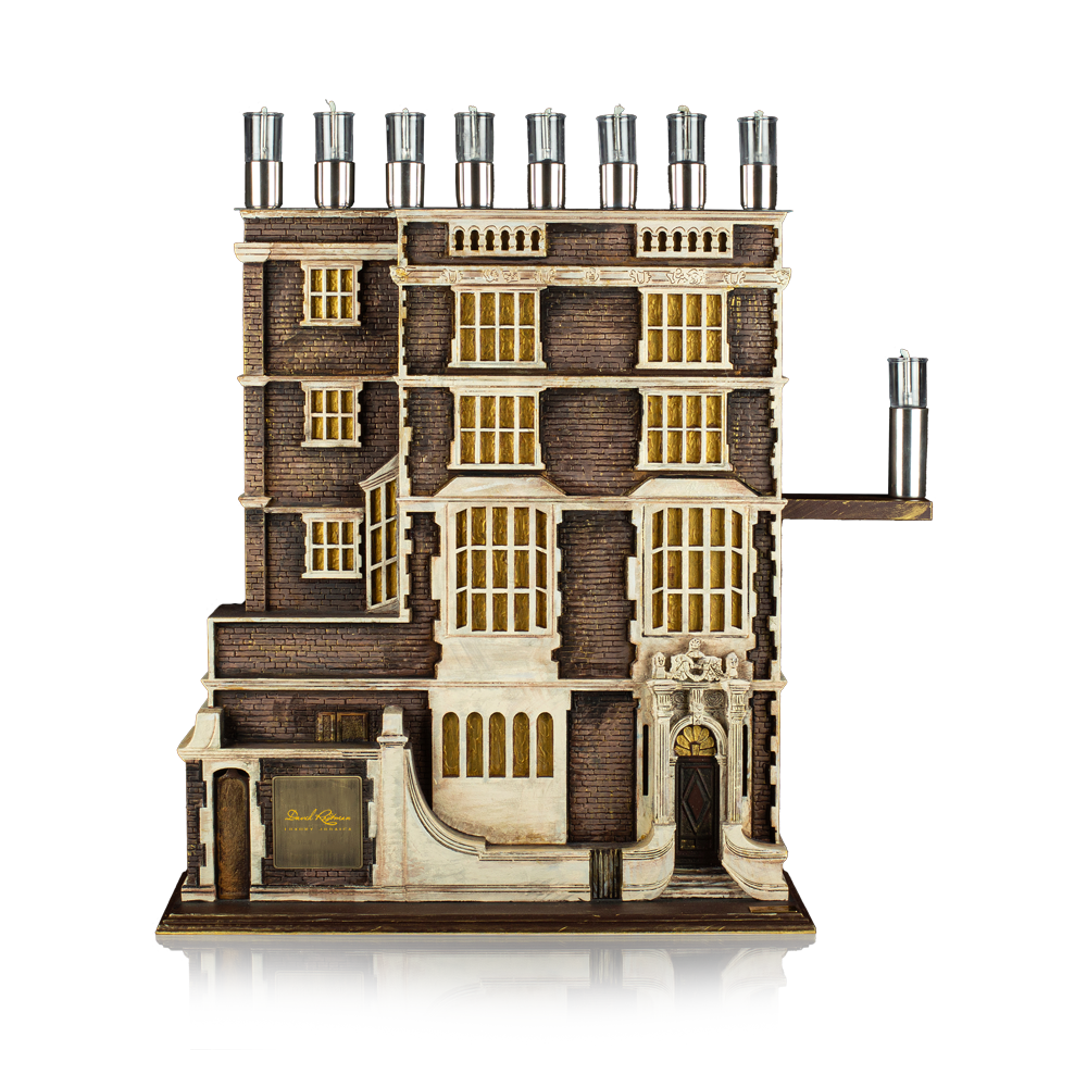 Menorah installed on a replica of the Altneu Synagogue building in Manhattan