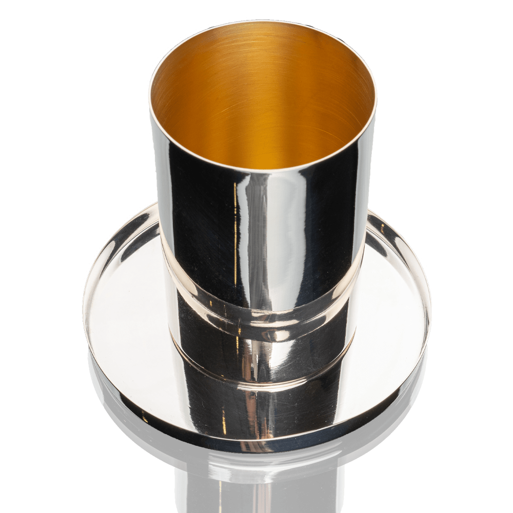 Becher (kiddush cup) and saucer for kiddush made of silver