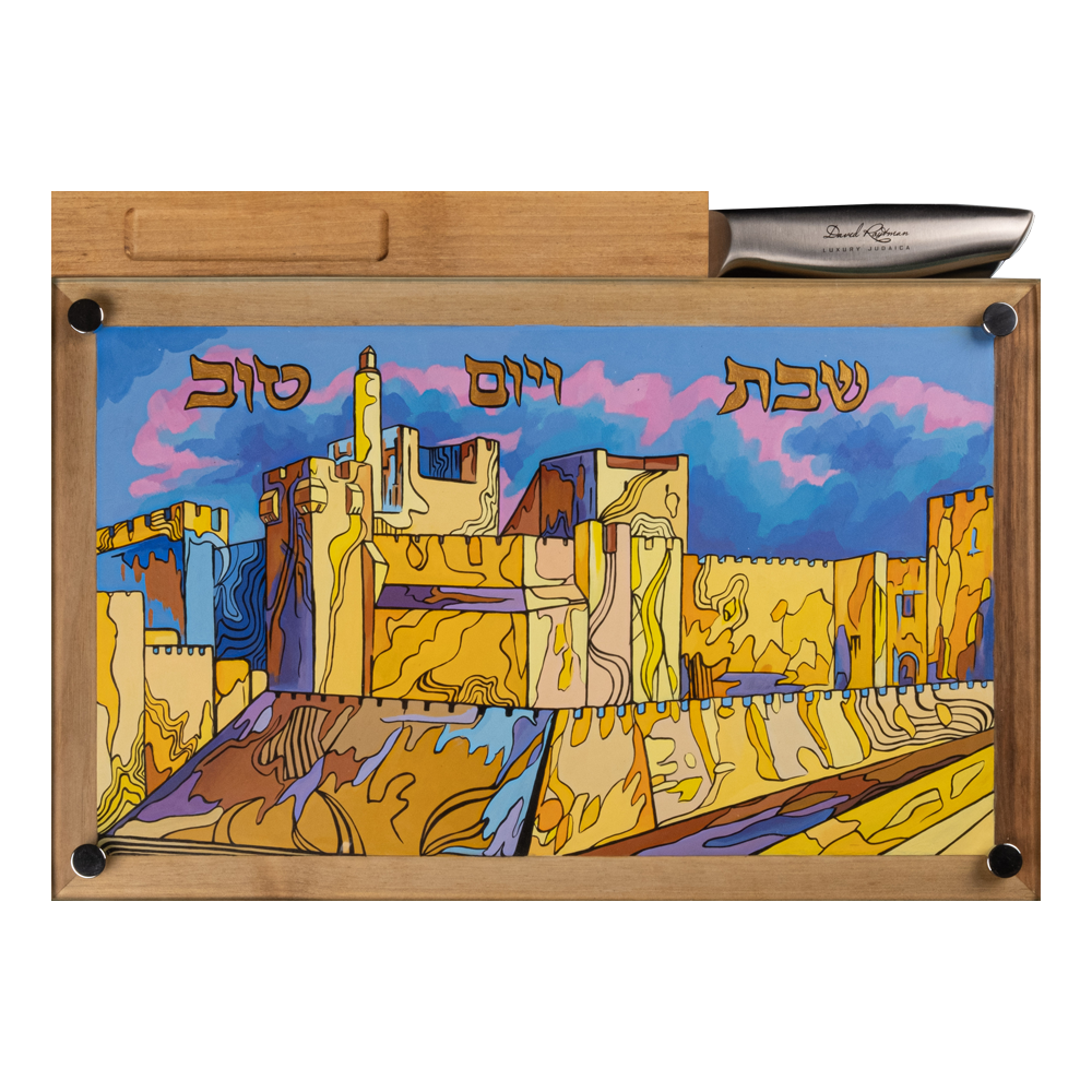Set of stand and knife for challah with art "Tower of David"