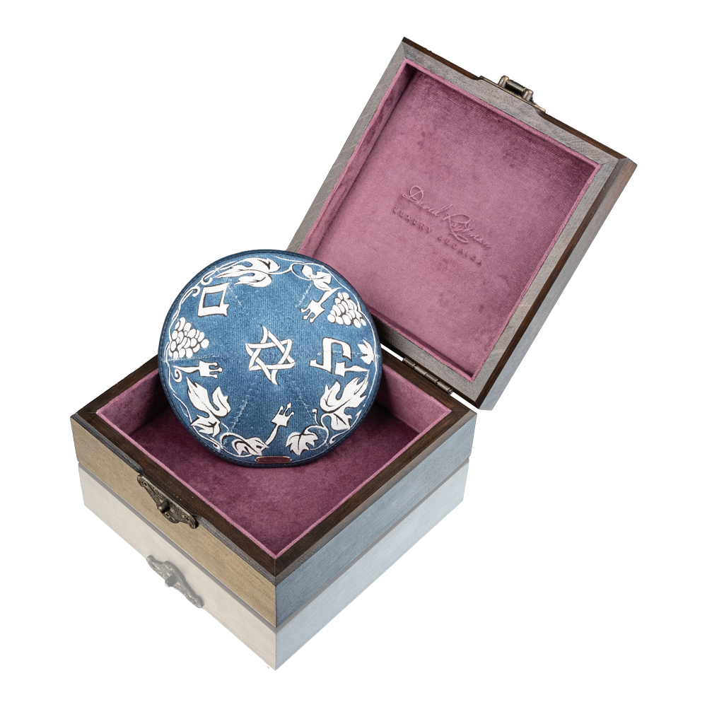 Kippah "Modern" made of denim with art "Letters of the Hebrew alphabet"