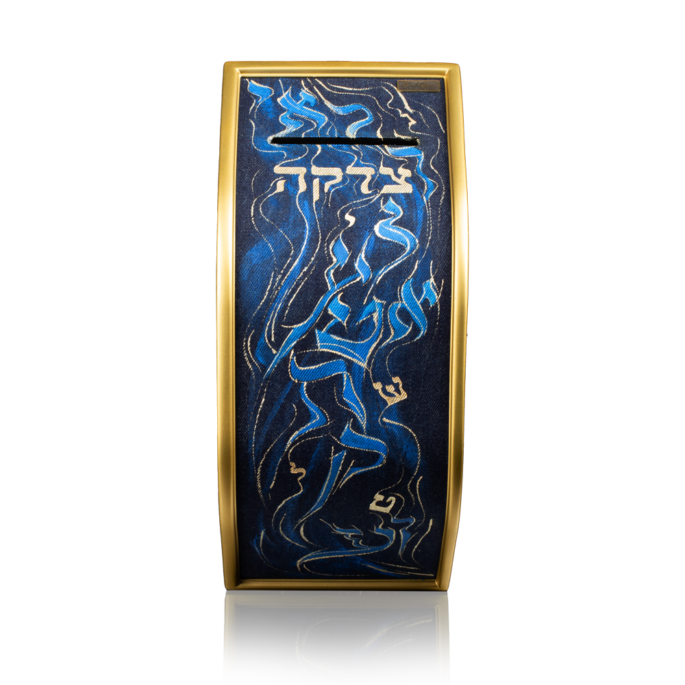 Tzedakah with art "Letters of the Hebrew alphabet" made of denim