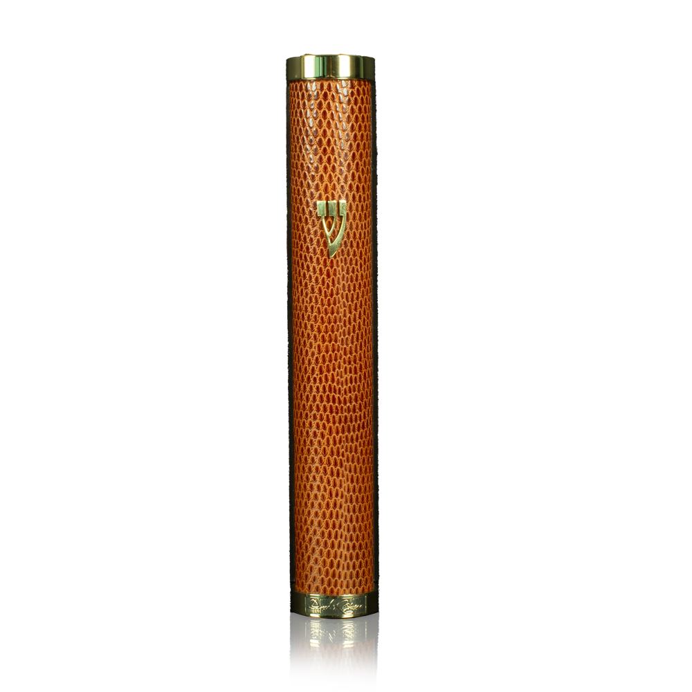 Case for mezuzah "Jerusalem" made of iguana