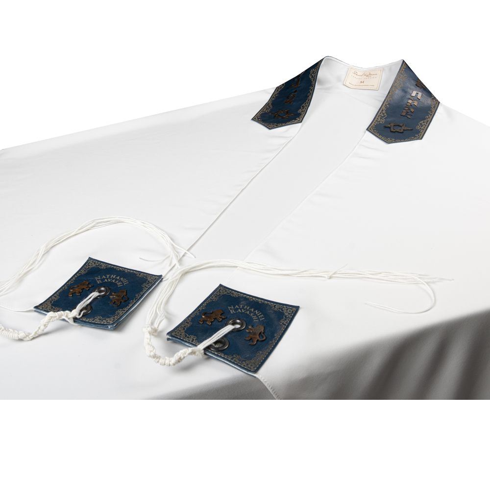 Tallit "Classic" made of silk with blue leather