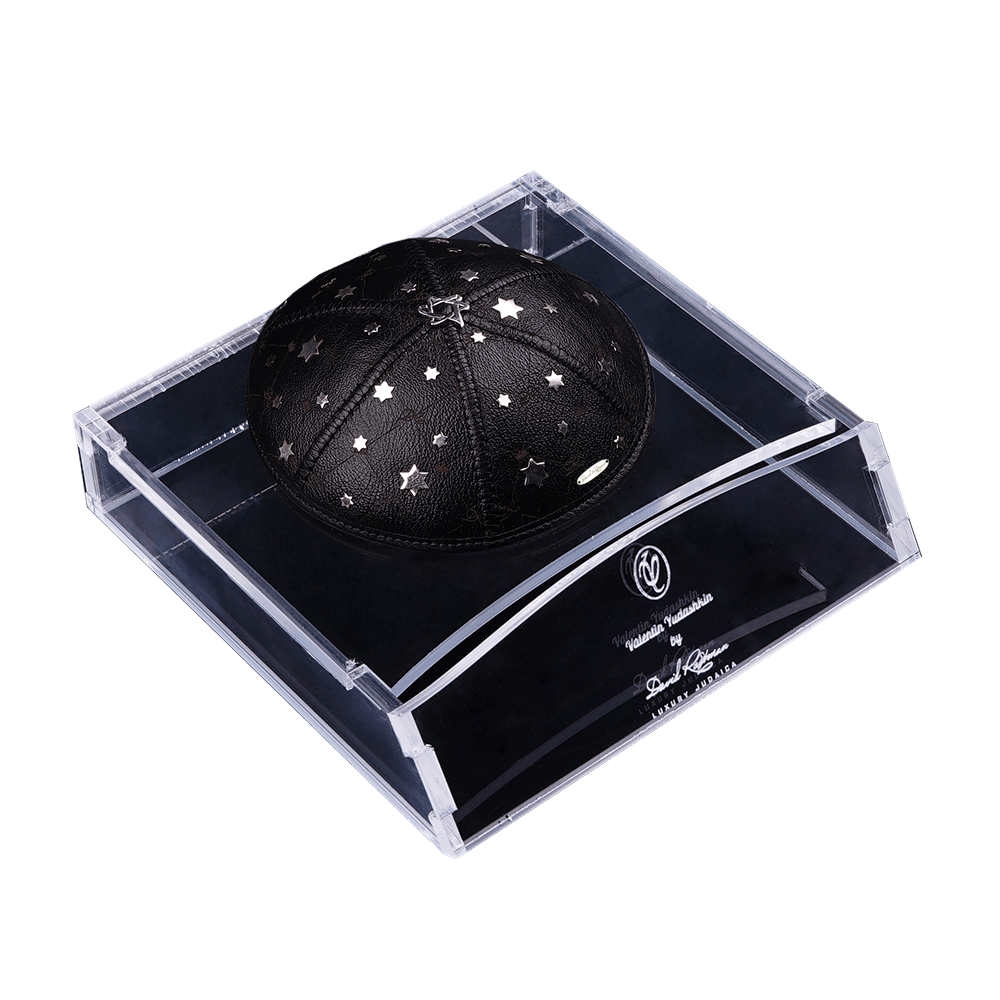 Kippah "Modern" "Brooklyn starry sky" made of black italian leather, Valentin Yudashkin by David Roytman