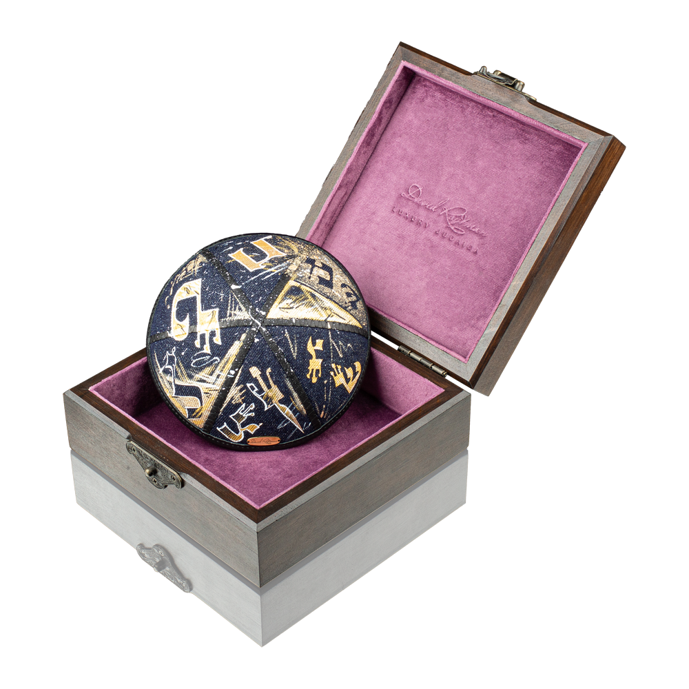 Kippah "Modern" made of denim with art "Letters of the Hebrew alphabet"