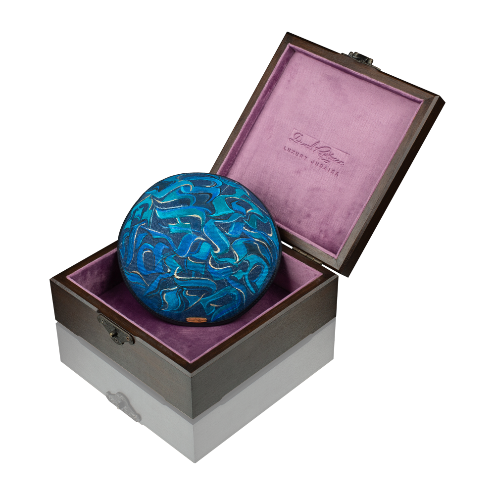 Kippah "770" made of denim with art "Letters of the Hebrew alphabet"