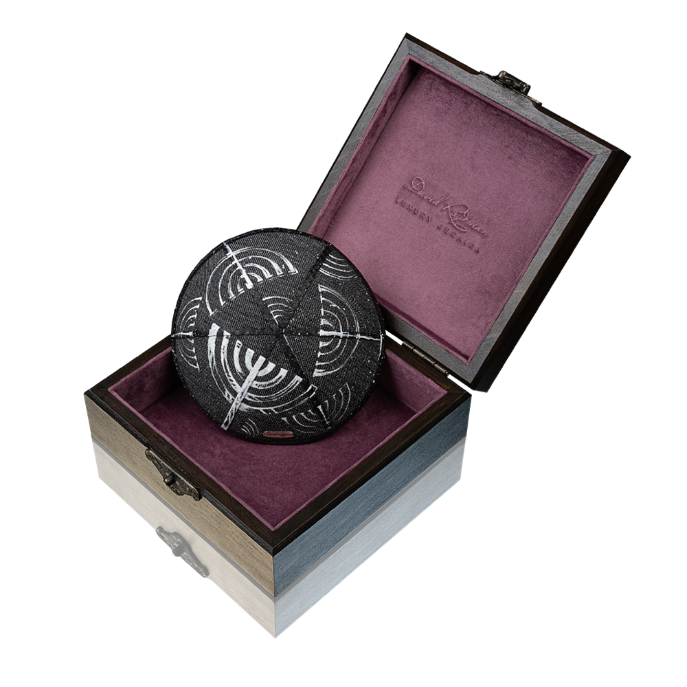 Kippah "Modern" made of denim with art "Menorah"