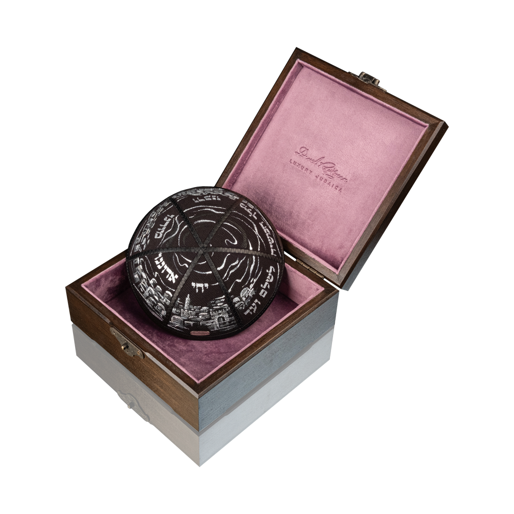 Kippah "770" made of denim with art "Jerusalem"