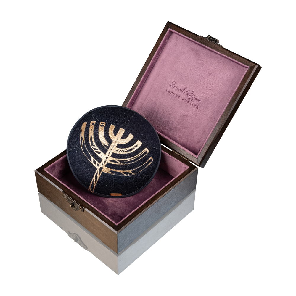 Kippah "770" made of denim with art "Hanukkah"