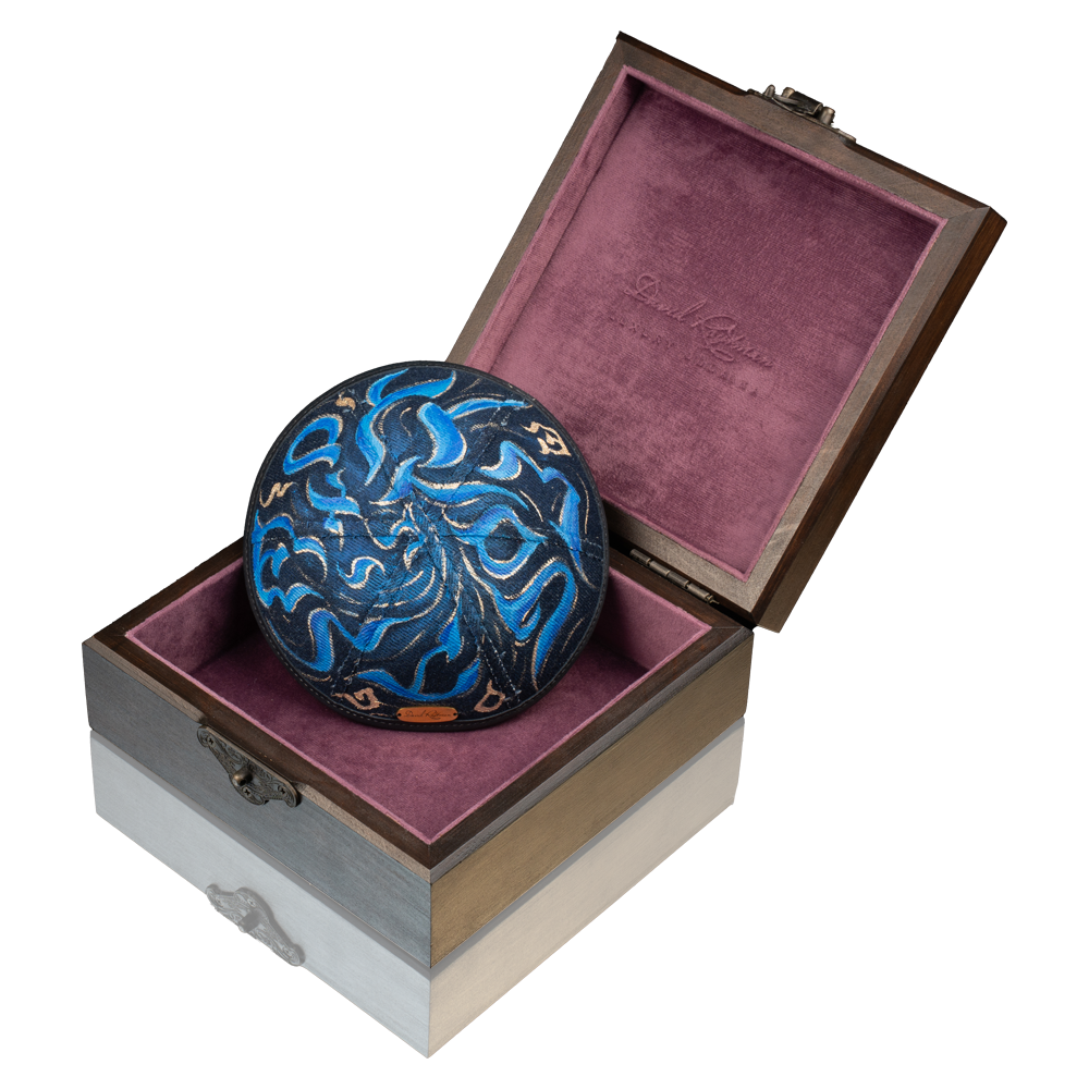 Kippah "Modern" made of denim with art "Letters of the Hebrew alphabet"