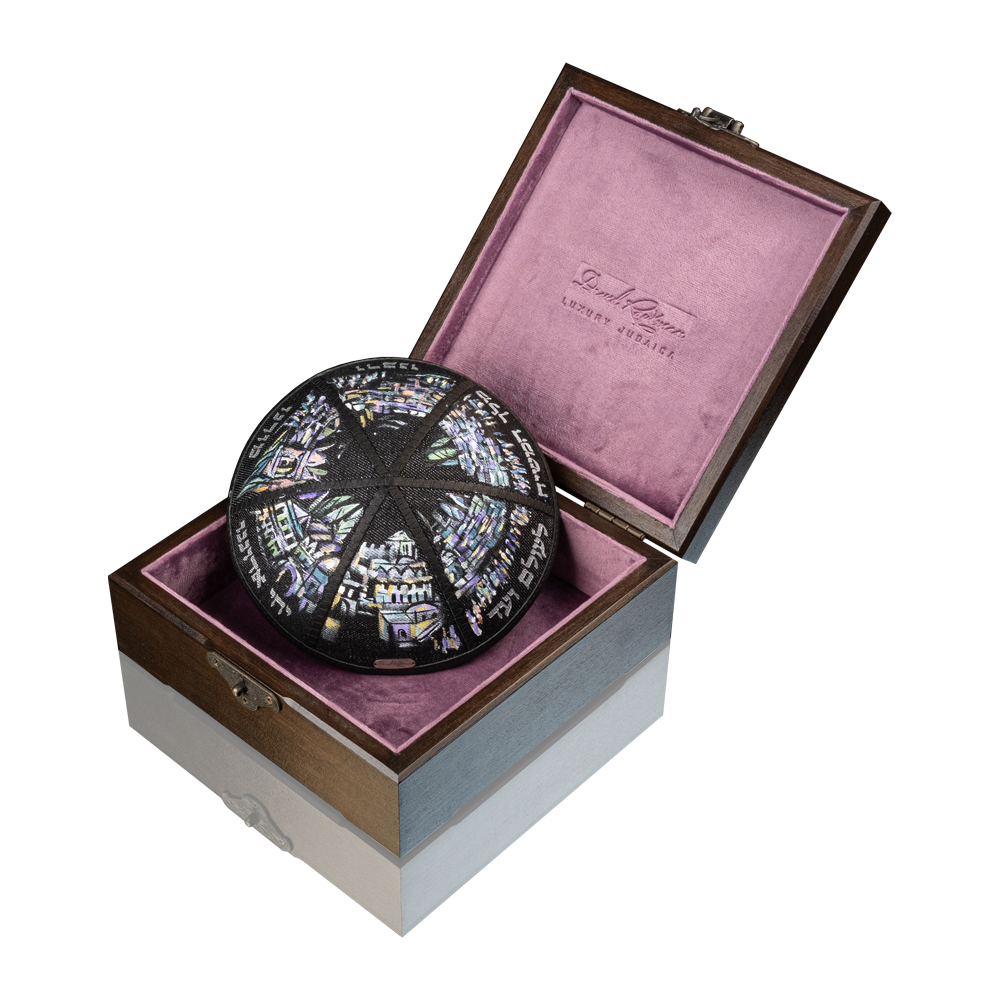 Kippah "770" made of denim with art "Jerusalem"