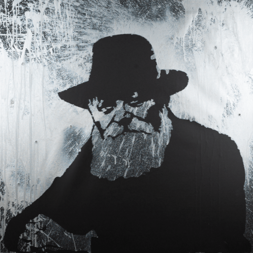 "Rebbe" acrylic on black canvas