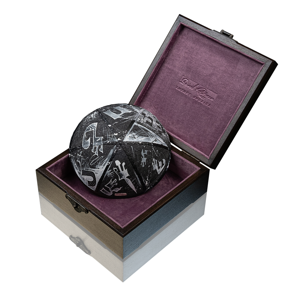 Kippah "770" made of denim with art "Letters of the Hebrew alphabet"