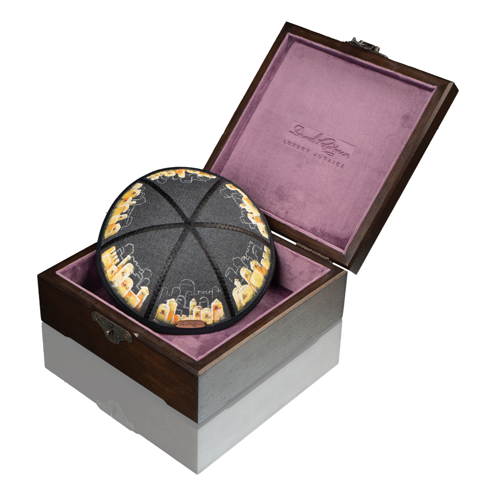 Kippah "770" made of denim with art "Jerusalem"