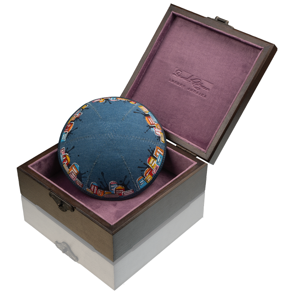 Kippah "770" made of denim with art "Jerusalem"