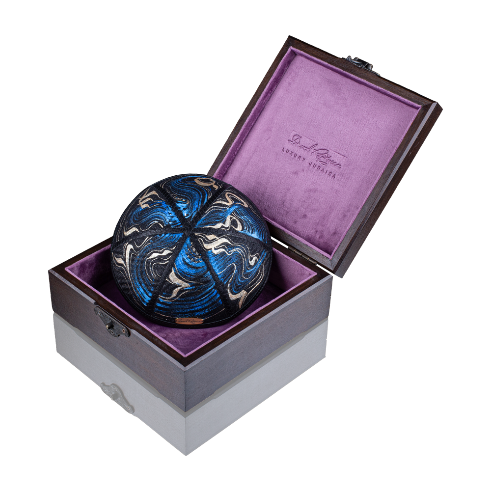 Kippah "770" made of denim with art "Letters of the Hebrew alphabet"