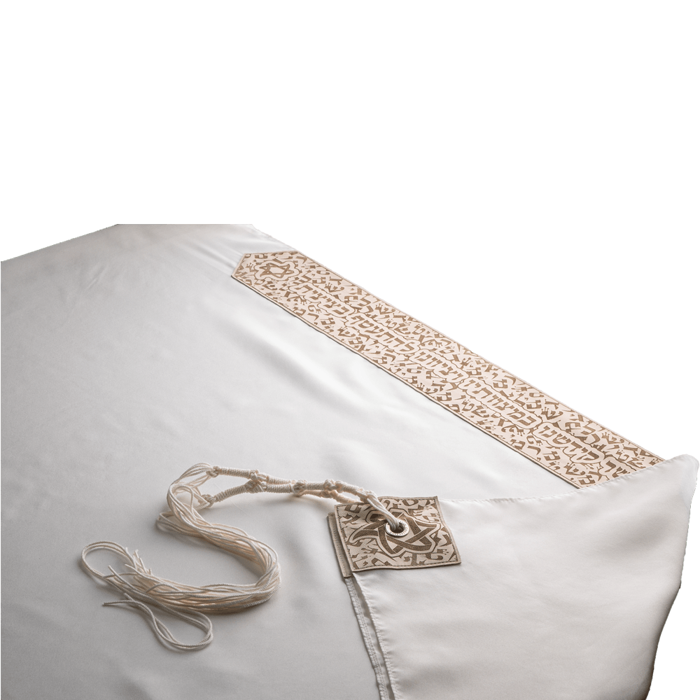 Tallit "Letters of the Hebrew alphabet" made of silk with leather