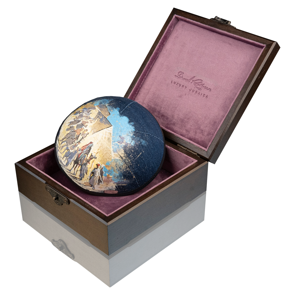 Kippah "770" made of denim with art "Exit from Egypt"