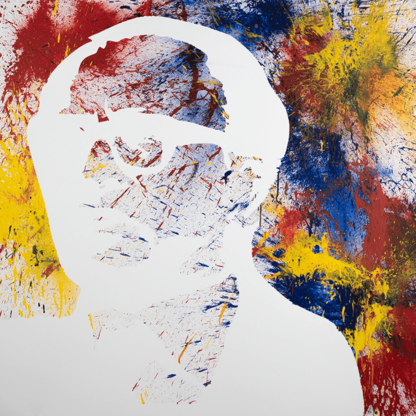 "Menachem Begin" acrylic on white canvas