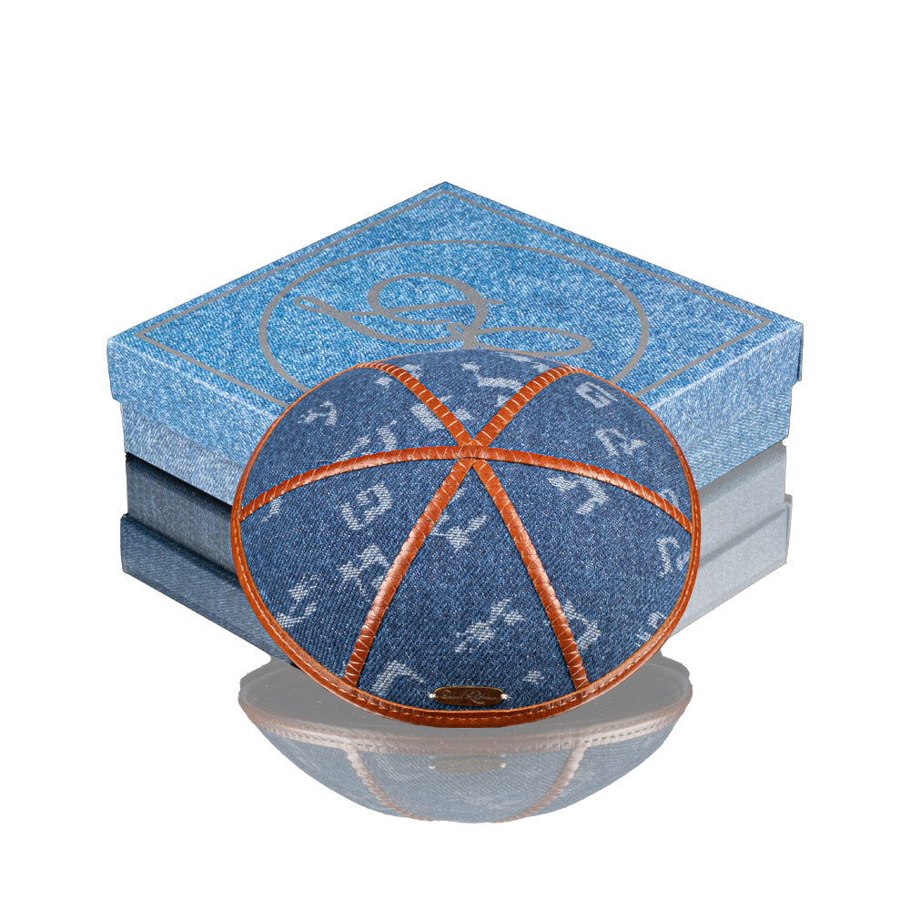 Kippah "Modern" made of denim "Letters of the Hebrew Alphabet"