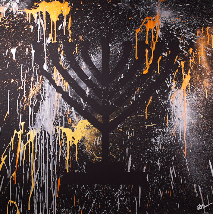 "Menorah" acrylic on black canvas