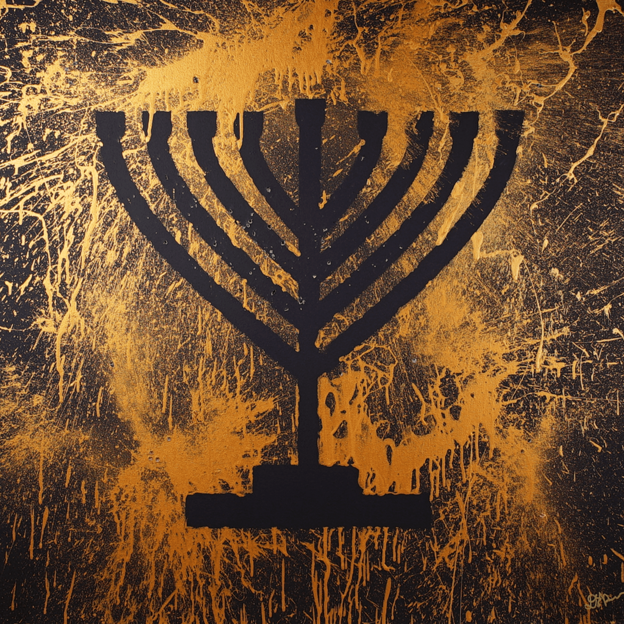 "Menorah" acrylic on black canvas