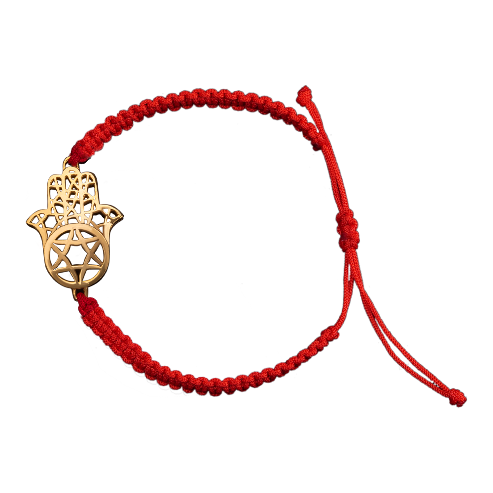Bracelet "Hamsa with ornament and Stars of David" with gold plated silver