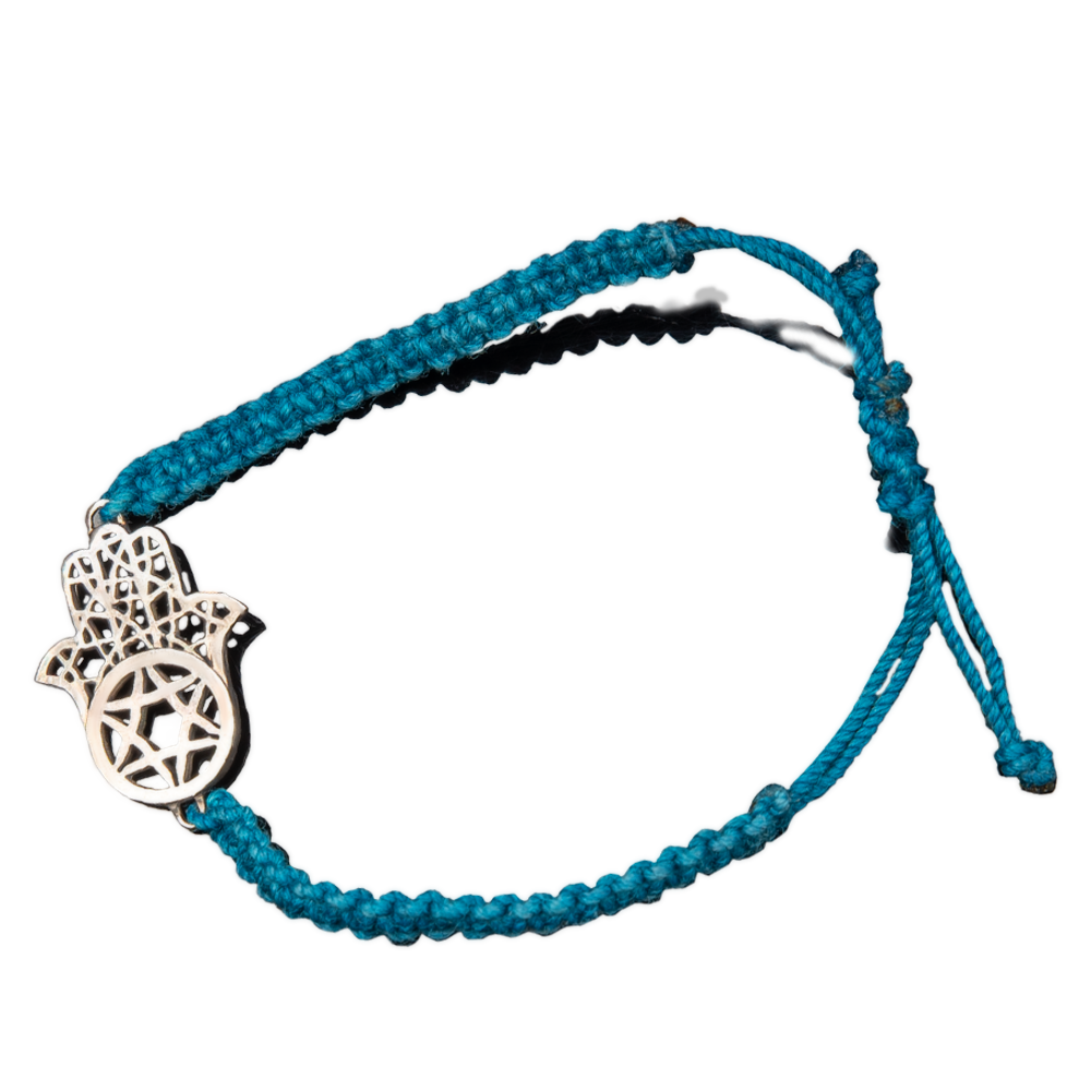 Bracelet "Hamsa with ornament and Stars of David" with blackened silver