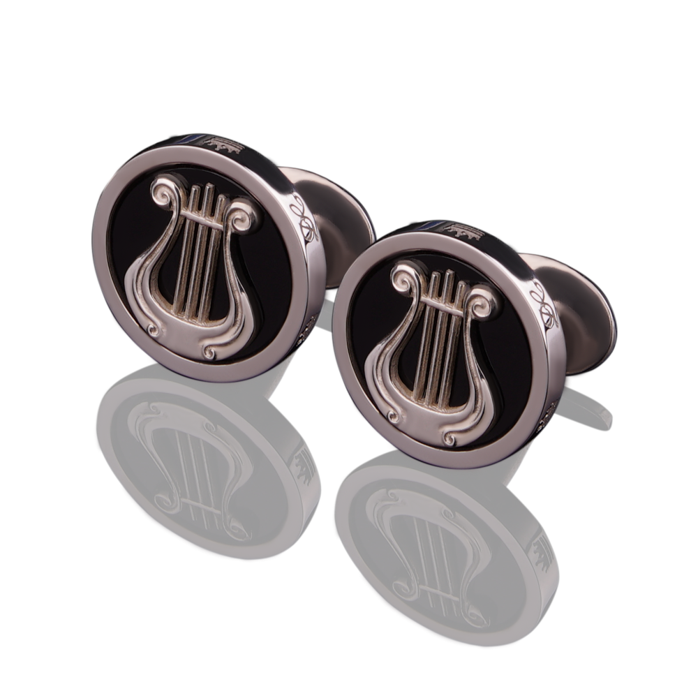 Silver cufflinks "Lyre Leviim" with black onyx