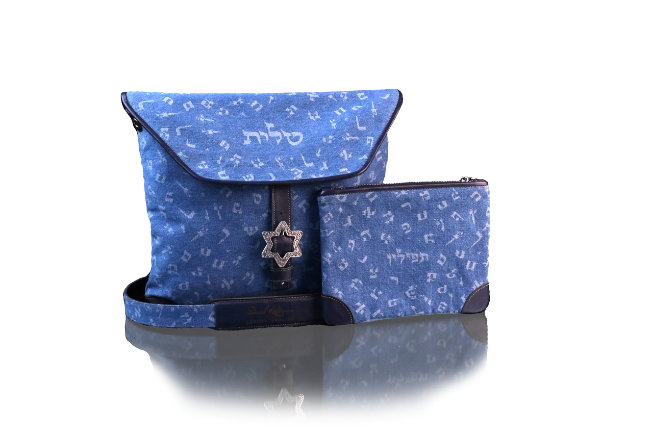 Set "Tzfat" for Tallit and Tefillin with letters made of denim