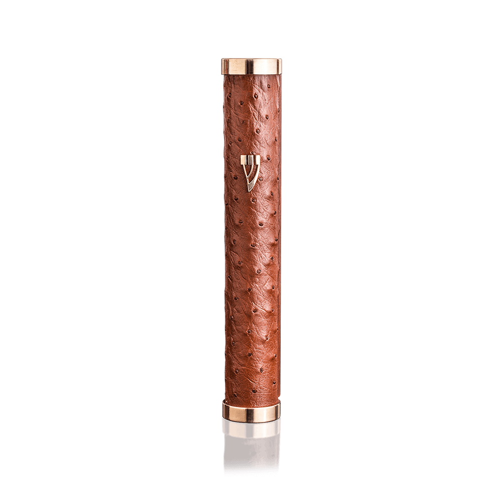 Case for mezuzah "Jerusalem" made of ostrich