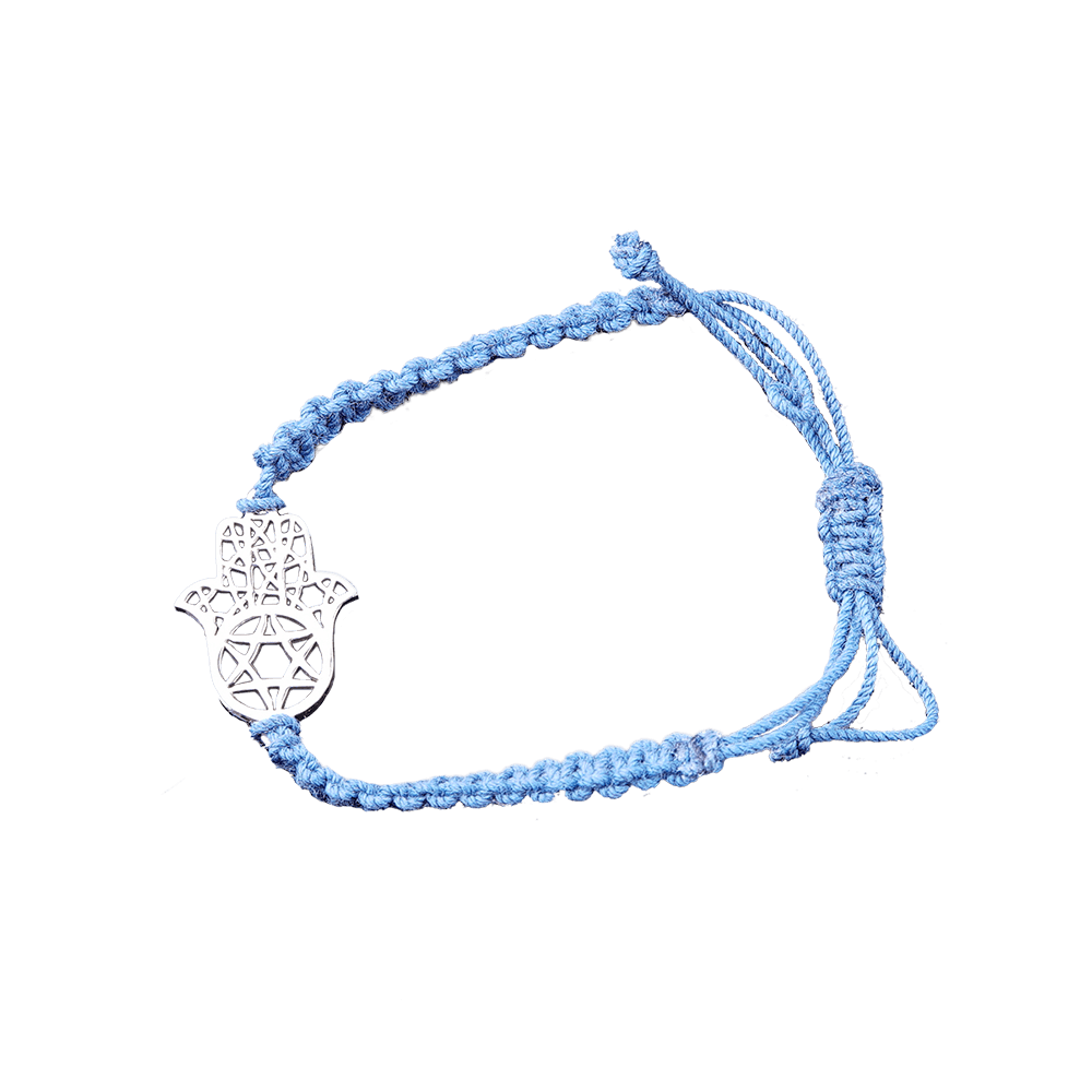 Bracelet "Hamsa with ornament and Stars of David" with white gold