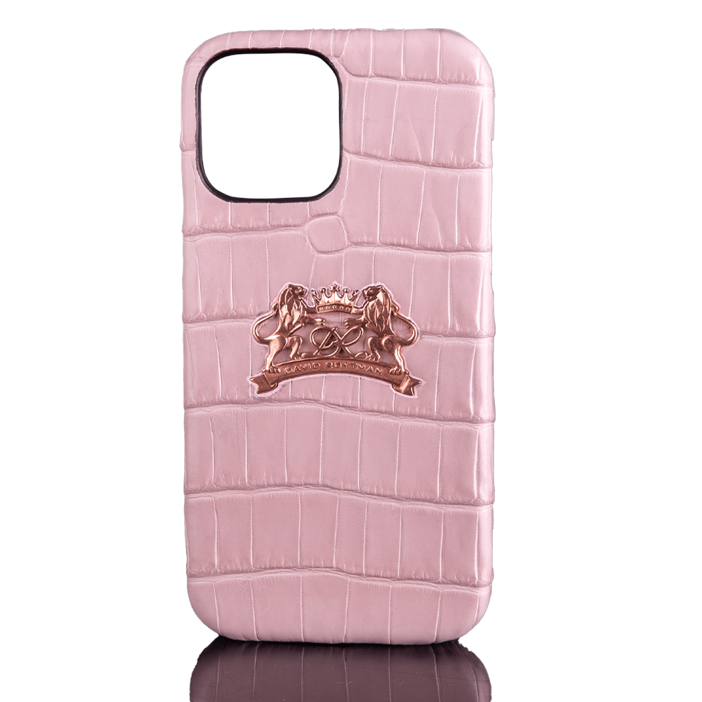 Case for iPhone 16 pro max made of pink crocodile leather
