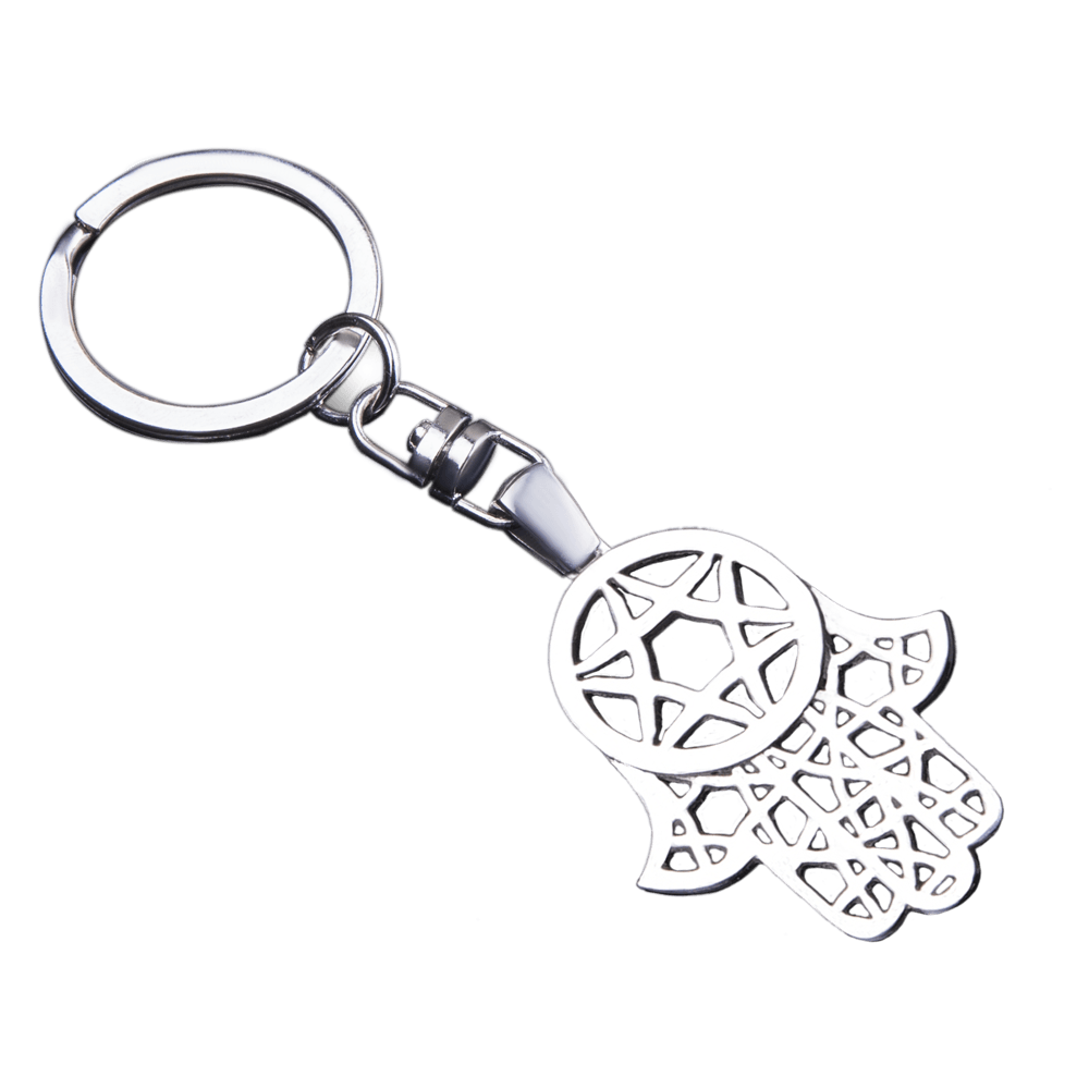 Key chain "Hamsa with ornament and Star of David" made of silver