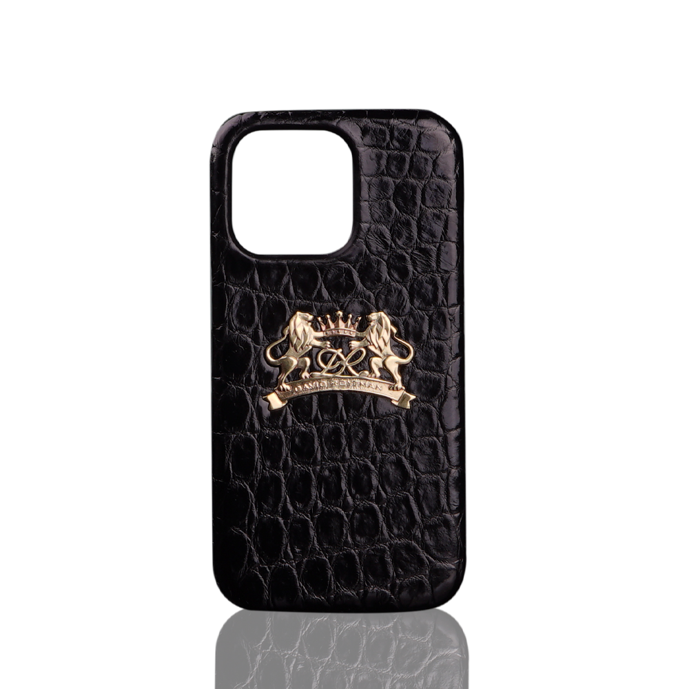 Case for iPhone 16 pro max made of black crocodile leather