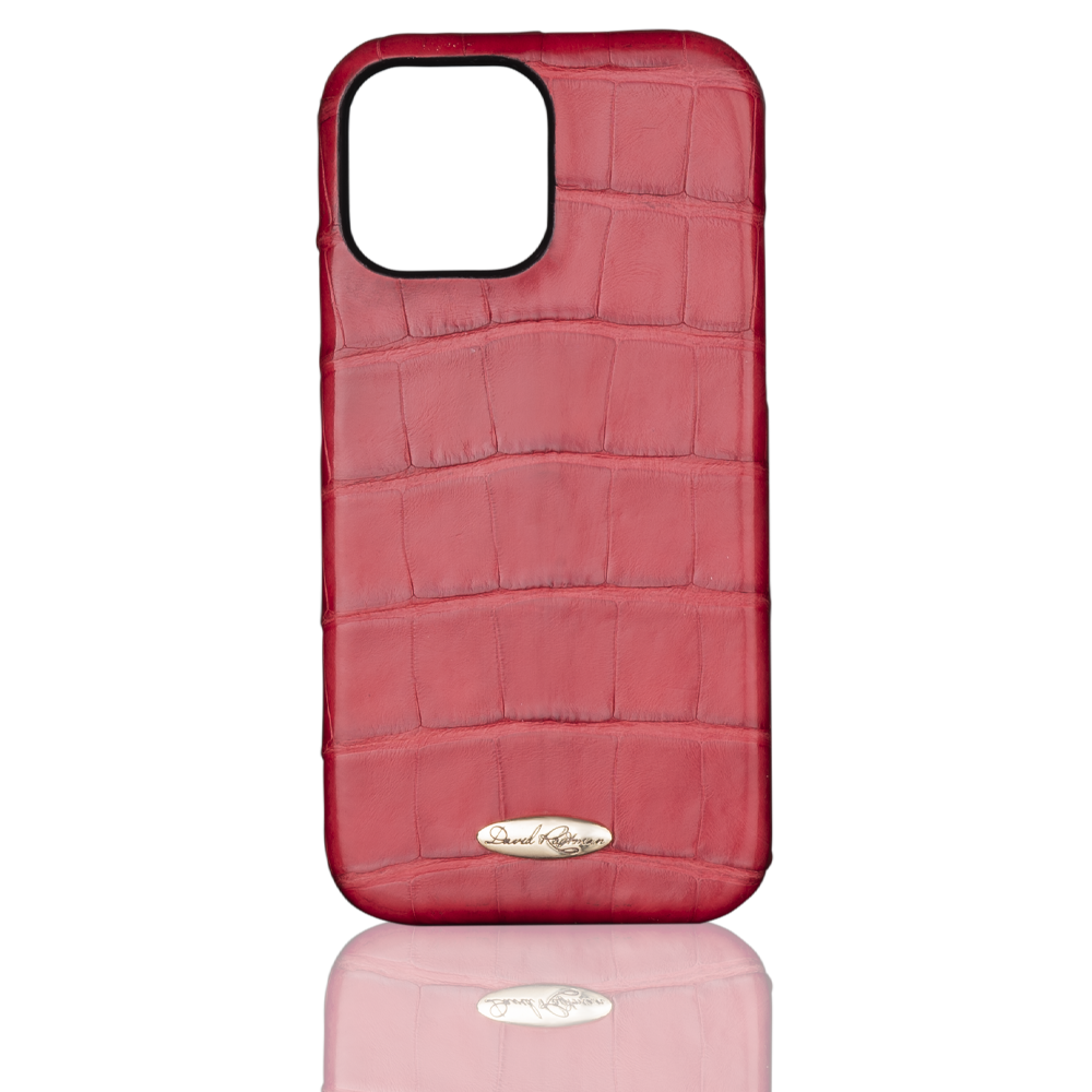 Case for iPhone 16 pro max made of red crocodile leather
