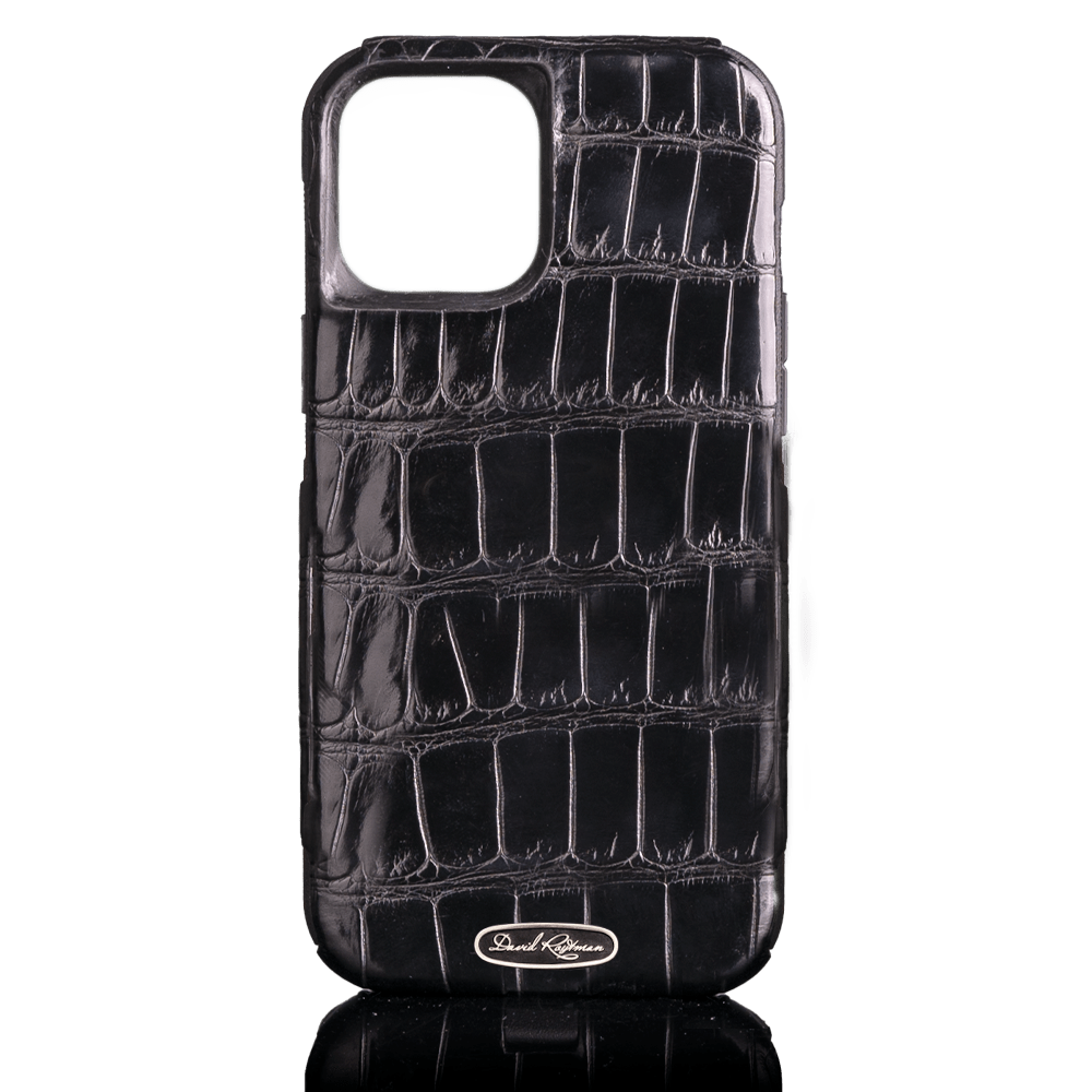 Case for iPhone 16 pro max made of black crocodile leather