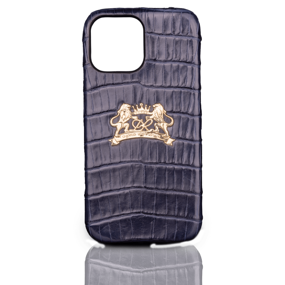 Case for iPhone 16 pro max made of blue crocodile leather