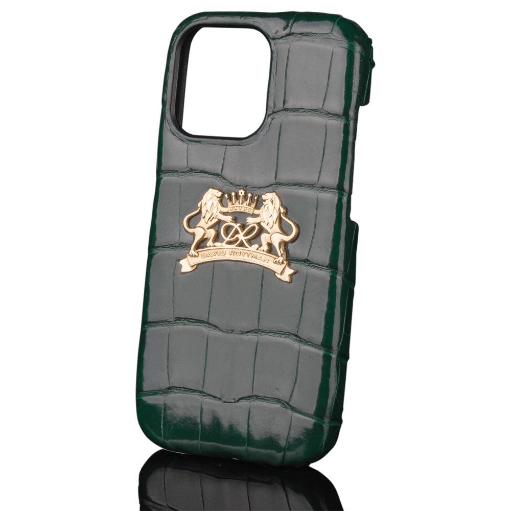 Case for iPhone 16 pro max made of dark green crocodile leather