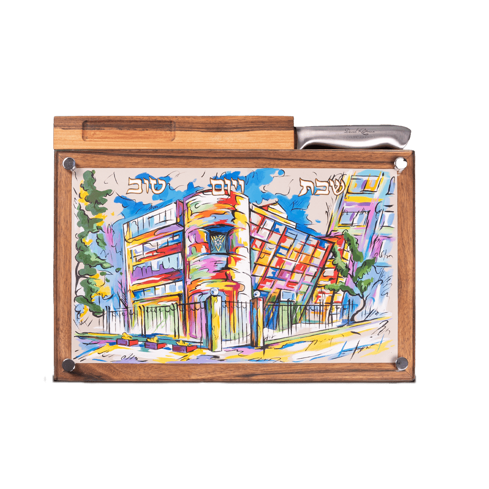 Set of stand and knife for challah with art "Bolshaya Bronnaya Synagogue"
