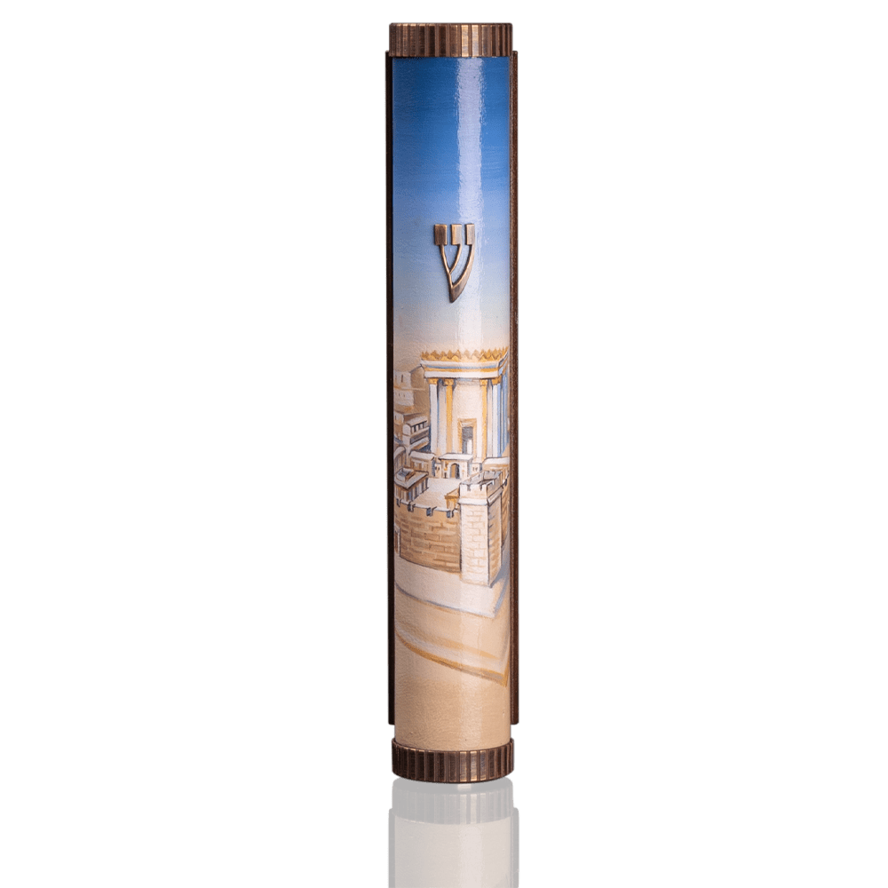 Case for mezuzah "Jerusalem" with art "Beit Ha Mikdash"