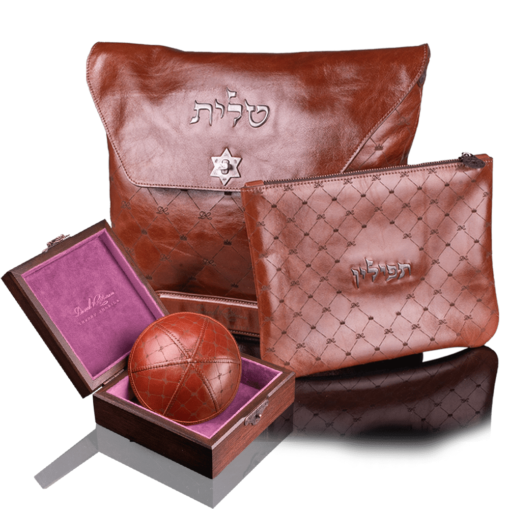 Set of kippah "Modern" and set "Tzfat" for Tallit and Tefillin made of leather