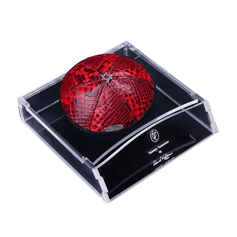 Kippah "Modern" made of red python with star of David, Valentin Yudashkin by David Roytman