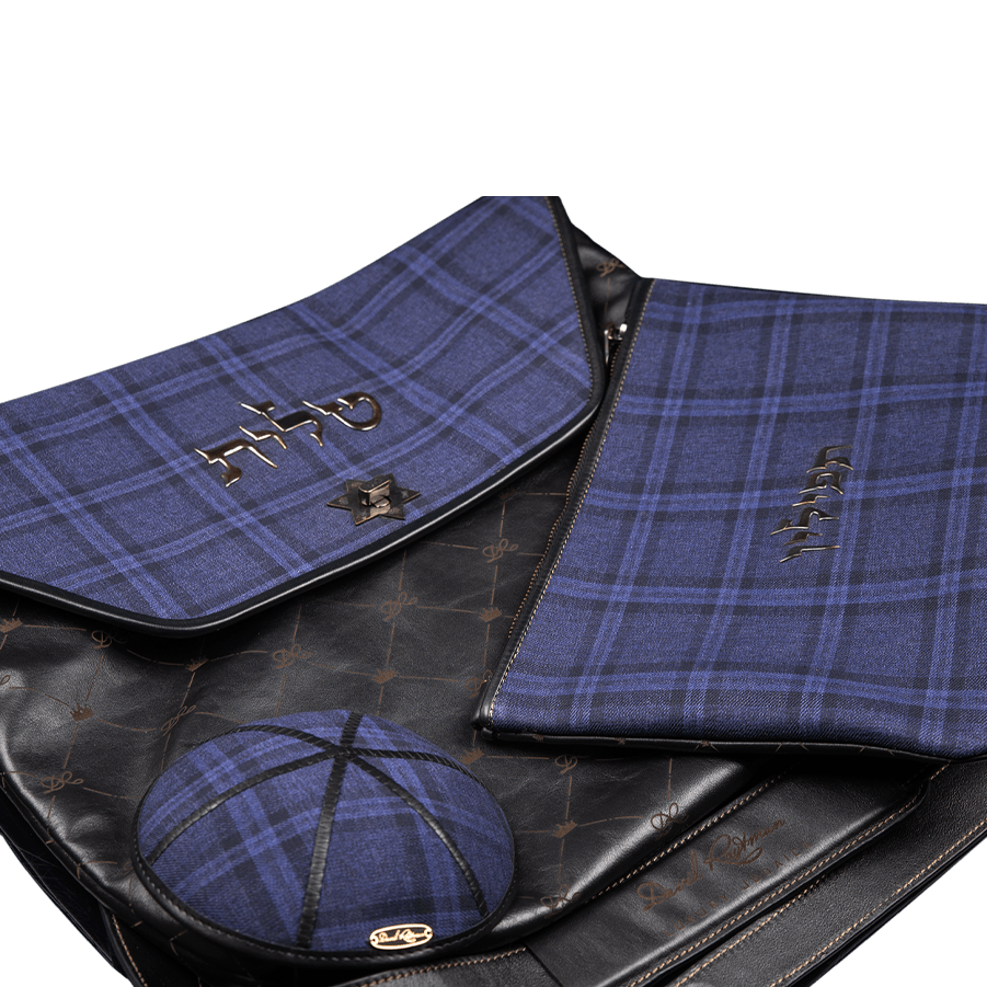 Set of kippah "Modern" and set "Costume" for Tallit and Tefillin made of leather and wool