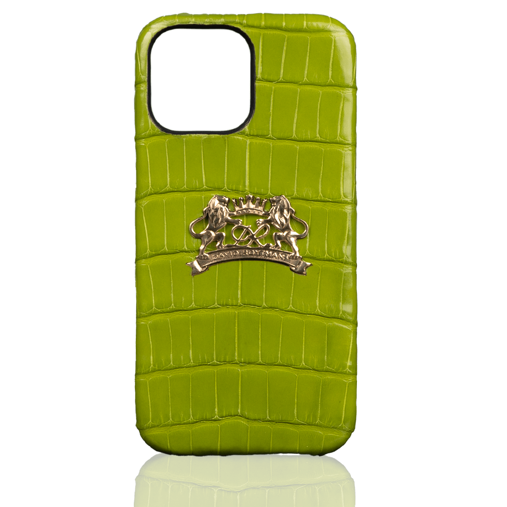 Case for iPhone 16 pro max made of green crocodile leather