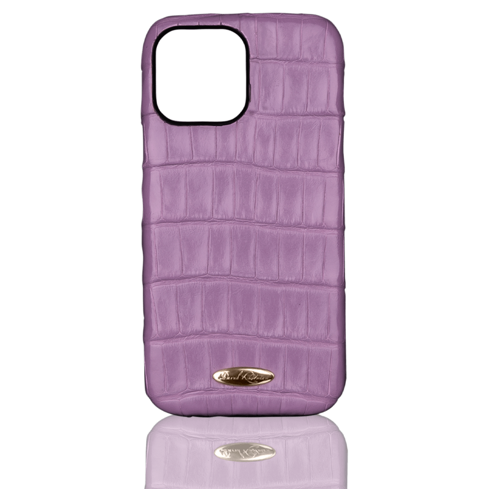 Case for iPhone 16 pro max made of purple crocodile leather