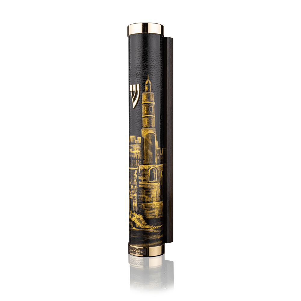 Case for mezuzah "Tzfat" with art "Tower of David"